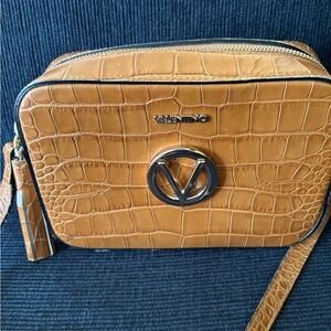 Valentino Brown Croc-Embossed Crossbody Bag